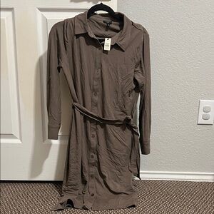 Talbots Taupe Long Sleeve Shirt Dress